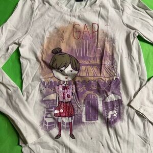 GAP Kids White and Purple Milan Graphic Long Sleeve Tee